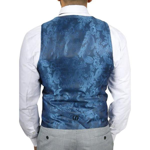 Infinity Leather Men's Blue Checked 3 Piece Suit Tailored Fit Suit Formal Wedding
