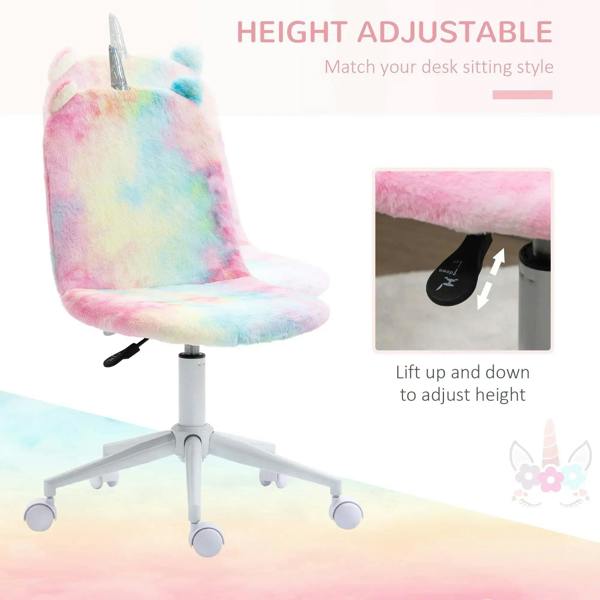 Rainbow unicorn office chair with plush cushion and height-adjustable swivel base