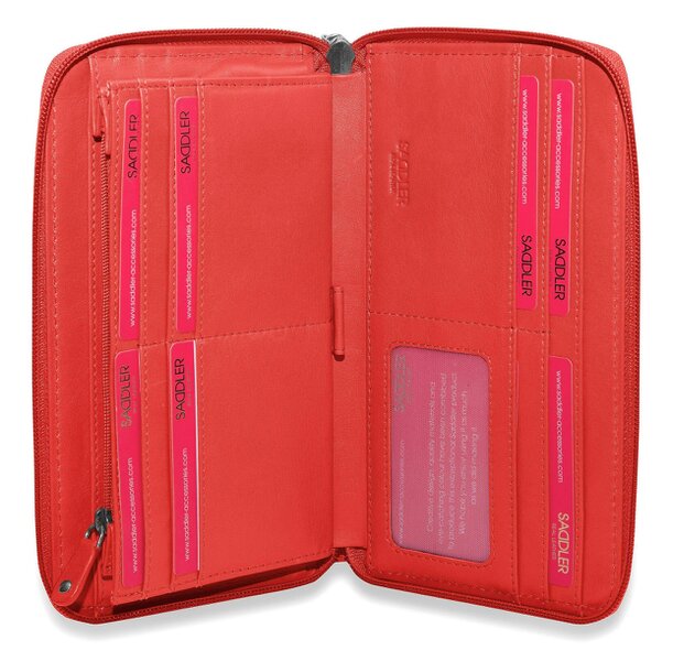 SADDLER SOPHIA Leather Zip Around Purse  - 15 Card slots, Mobile Phone Pocket,  Detachable Wrist Strap- RFID Protected