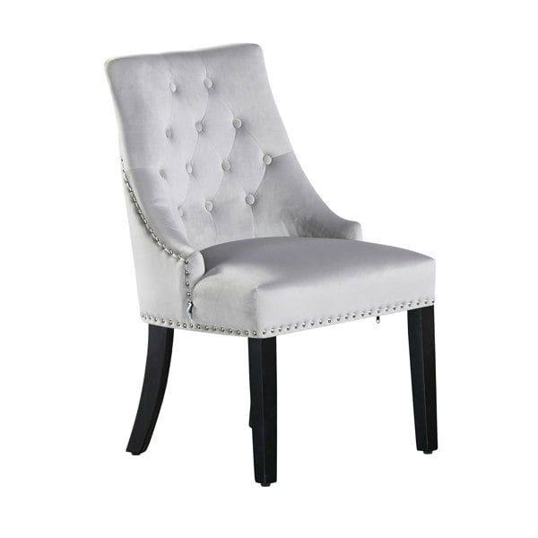 Life Interiors Single Velvet Dining Chair Ergonomic Scoop Knockerback & Button Tufted Wood Legs