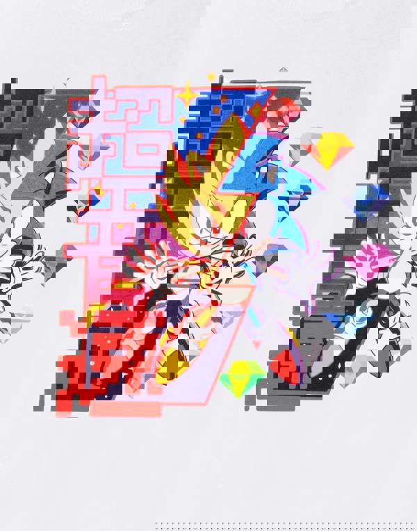 Sonic the Hedgehog Mens White Super Sonic Diamonds Short Sleeved T-Shirt