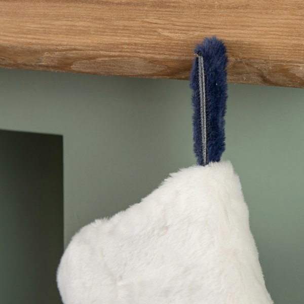 Samuel Alexander 55cm Blue Soft Plush Hanging Christmas Stocking with Faux Fur Trim and Pom Poms