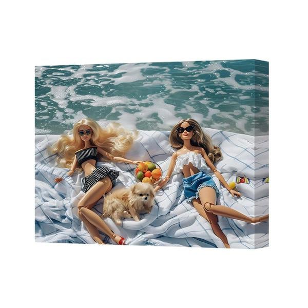 Benjamin Tate Design Contemporary Beach Dolls Canvas Art Print With Fruit And Dog