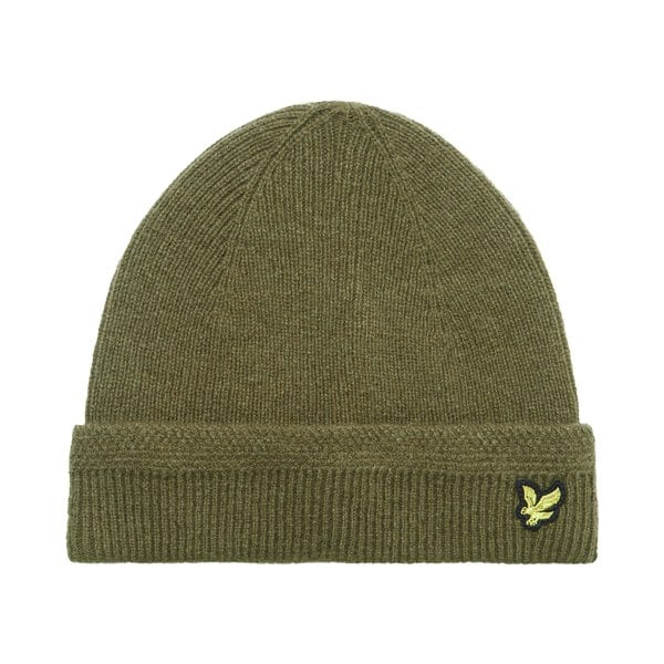 Lyle & Scott Racked Logo Ribbed Beanie - Olive