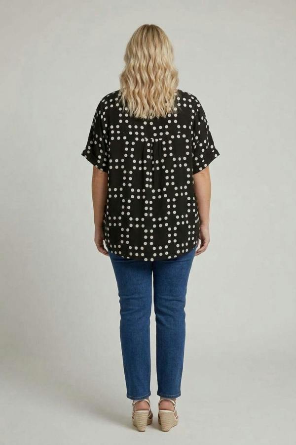 Black | Curve Polka Dot Short Sleeve Blouse

