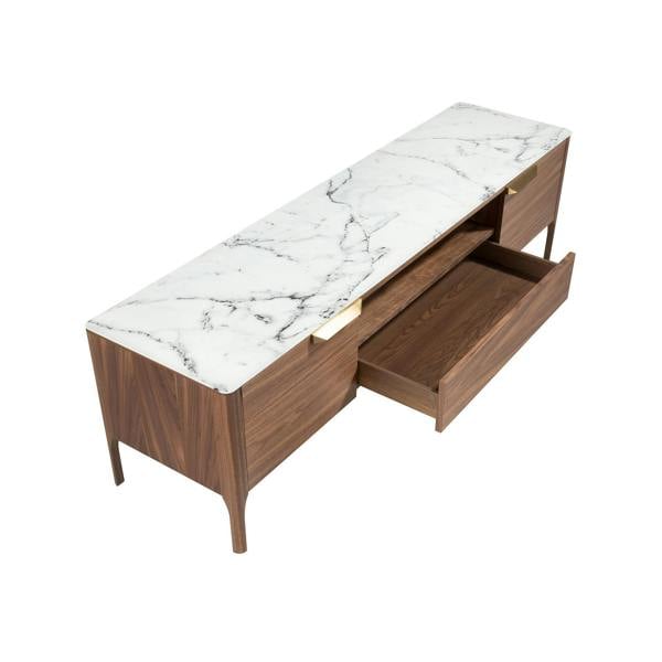 Angel Cerdá Walnut TV Stand With Imitation Marble Glass Top 3078