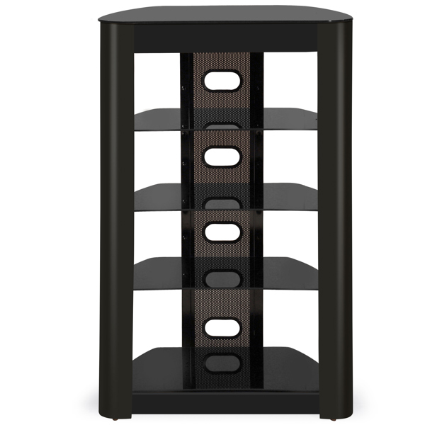 Centurion Supports Zinnia 5-Shelf Black Glass with Gloss Black Fascia Flat Screen TV/Hi-Fi/AV Rack Glass Stand