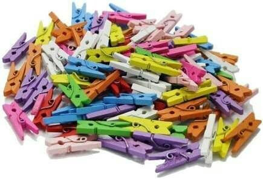 Shatchi 25mm Wooden Mini Clothes Pegs Assorted Colours Pack of 100 for Crafts, Photos and Displays