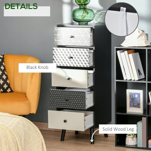 Wyld Haus Rerora Scandi Monochrome Black and White Wooden Vertical 5 Drawer Storage Chest