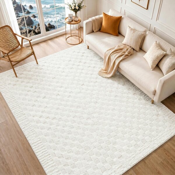 Livabliss Freud FEU2327 Modern Ivory Off-White High Pile Checkered Rug
