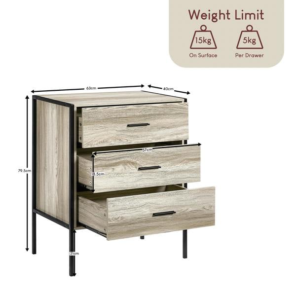 Vida Designs Brooklyn 3 Drawer Chest, Dark Wood