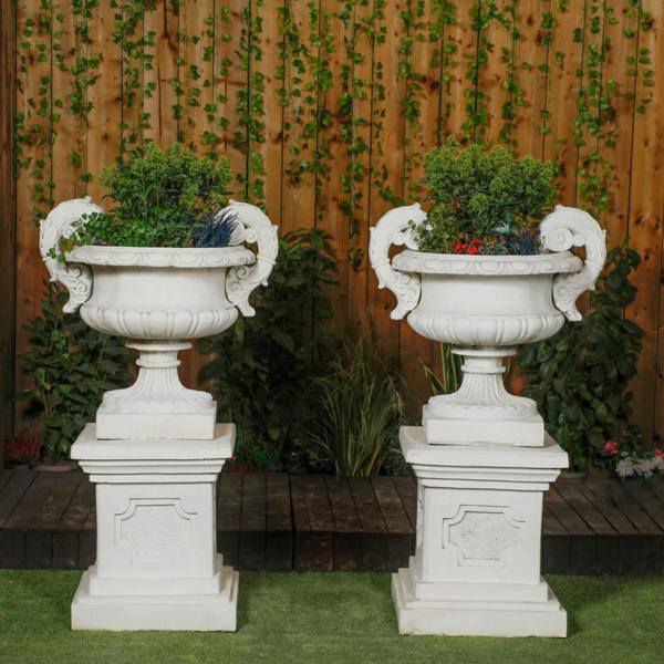 Pair of Large Edwardian Stone Vase on Plinths 