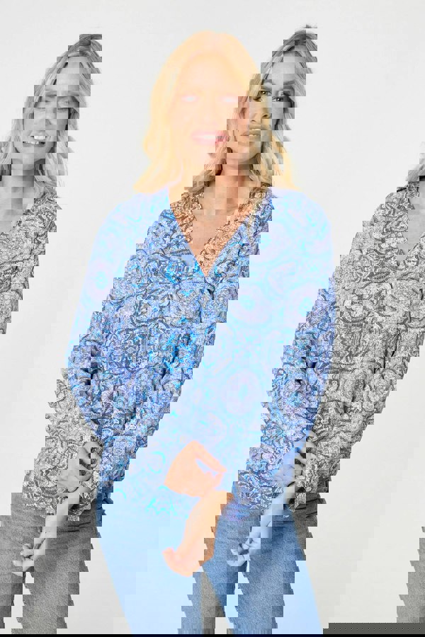 Blue | Printed Long Sleeve Blouse Top