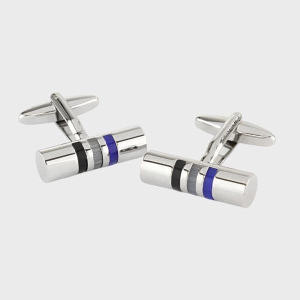Sophos Cylinder 3 Stripe Cufflinks - Black/Grey/Blue