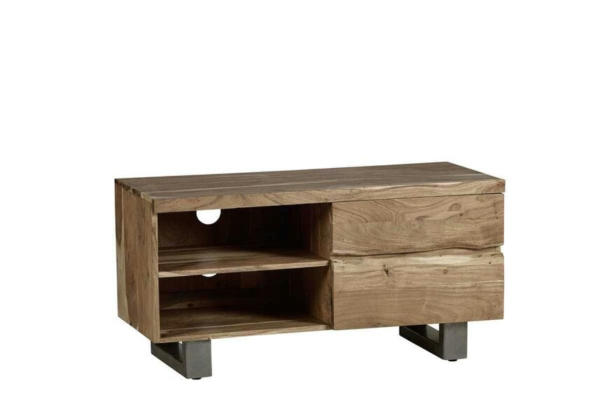Wyld Haus Wellington Acacia Wood Modern Small TV Unit 2 Shelves 2 Drawers