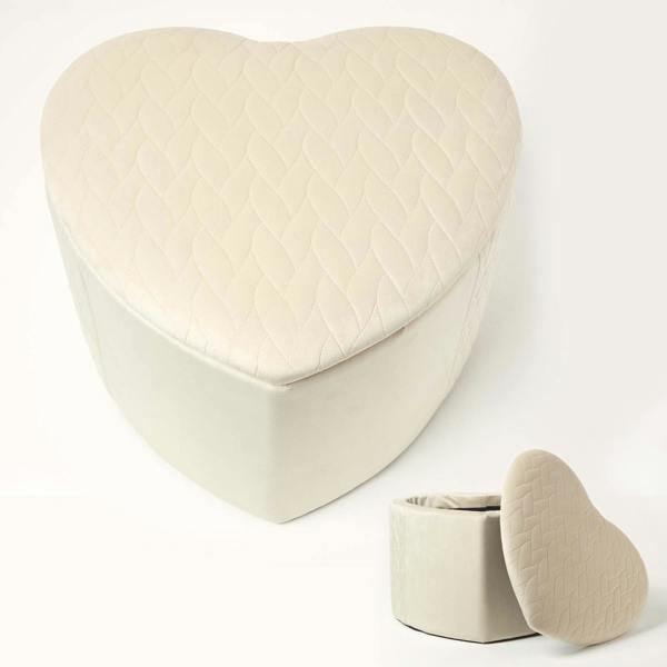 HOMESCAPES Arundel Heart-Shaped Velvet Footstool with Storage