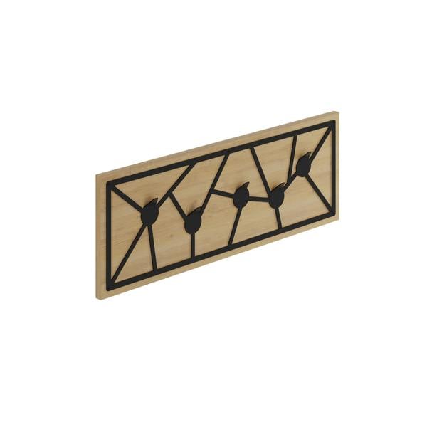 Decortie Modern Trace Wall-Mounted Oak Hanger with 5 Metal Hooks Entryway, Hallway Bedroom Coat Rack 74.6(W)x1.80(D)x26.6(H)cm