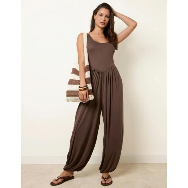 Blue Vanilla Jersey Balloon Leg Jumpsuit With Pockets
