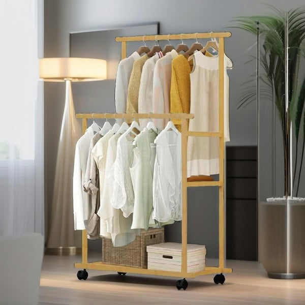 Rafaelo Mobilia Bamboo 4-in-1 Open Wardrobe With Hanging Rails