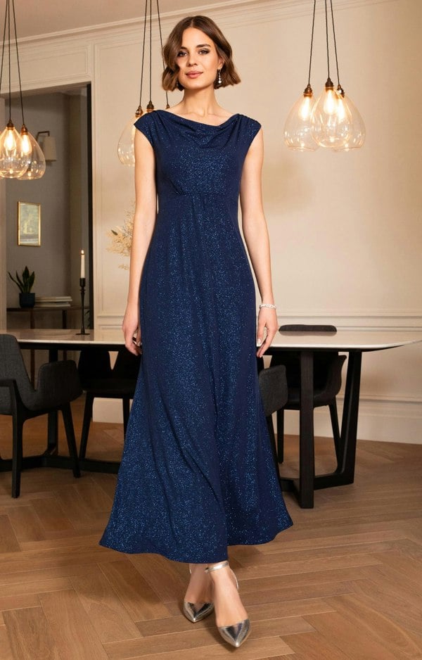 Alie Street London Cruise Cowl Neck Maxi Dress (Glitter Blue)