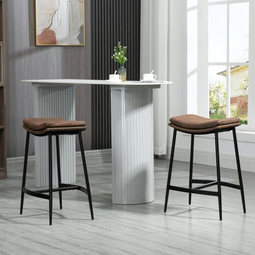 Wyld Haus Noveha Microfiber Brown Industrial Breakfast Bar Stools Set Of 2 With Curved Seat