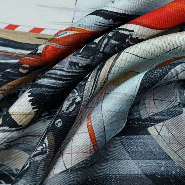 Otway & Orford 'Vintage Velocity' motorcycle silk pocket square in red, pale blue, black & brown (42 x 42cm)