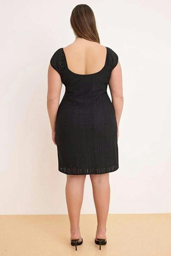 WOVCOR V-Neck A-Line Knitted Plus Size Dress