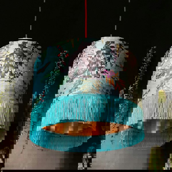 Handmade Fringed Velvet Lampshade with Gold Lining in Lithium