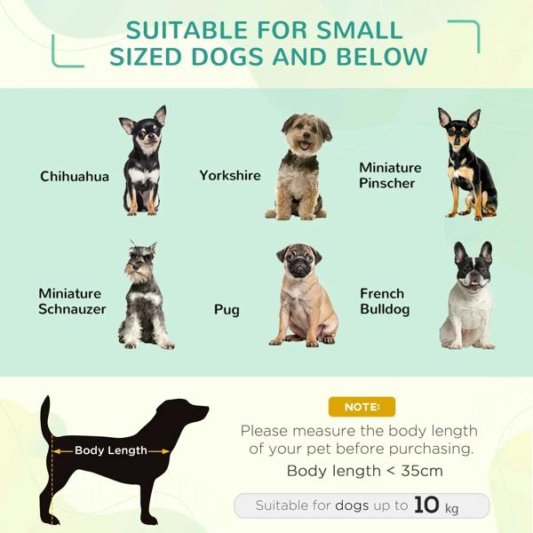 Elevated pet bed sized for small dogs, shown with silhouettes around the bed