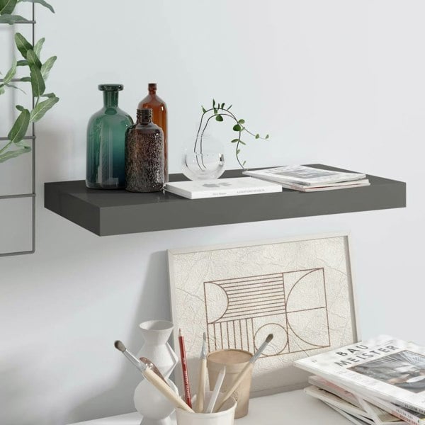 Berkfield Floating Wall Shelf High Gloss Grey 50x23x3.8 cm MDF