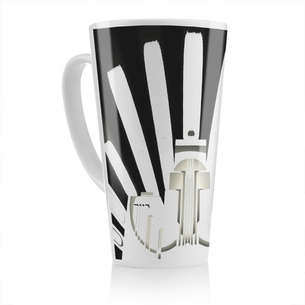 Benjamin Tate Design Art Deco Skyscraper In Black & White Latte Mug