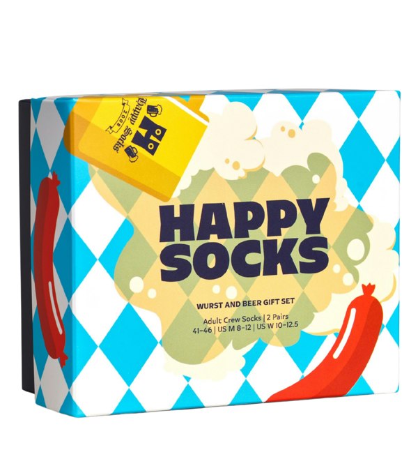 Happy Socks 2-Pack Beer & Sausages Socks Gift Box, Blue