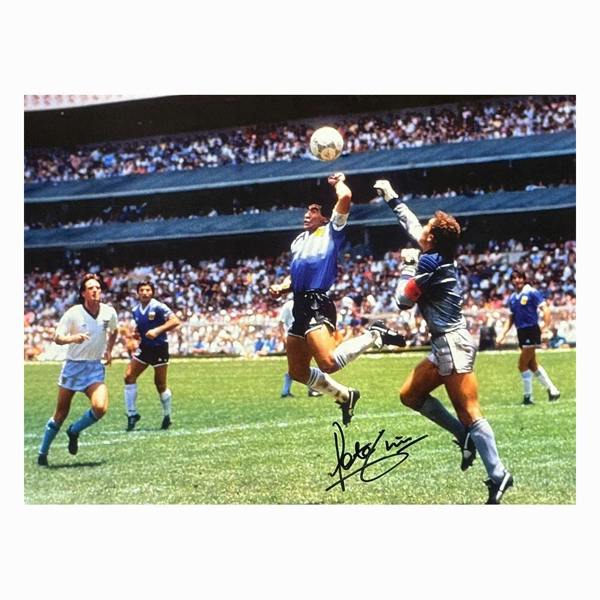 Peter Shilton signed Maradona "Hand of God" photo — Premium framing