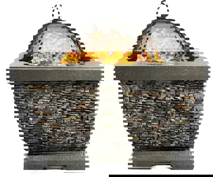 Centurion Supports Fireology TONTERIA Prestigious Garden and Patio Square Heater, Fire Pit, Brazier and Barbecue with Eco-Stone Finish