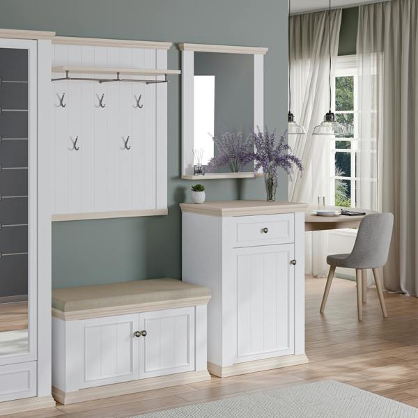 Furniture To Go Pontypool Shoe Cabinet with Drawer in White and a Riva Oak