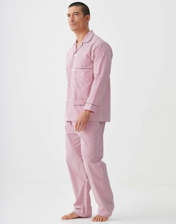 British Boxers Men's Crisp Cotton Pyjama Set – St James Red Pinstripe