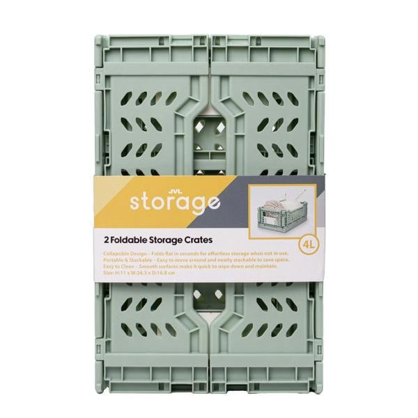 JVL STACKIT - Plastic Foldable Storage Crate - 4L - Green
