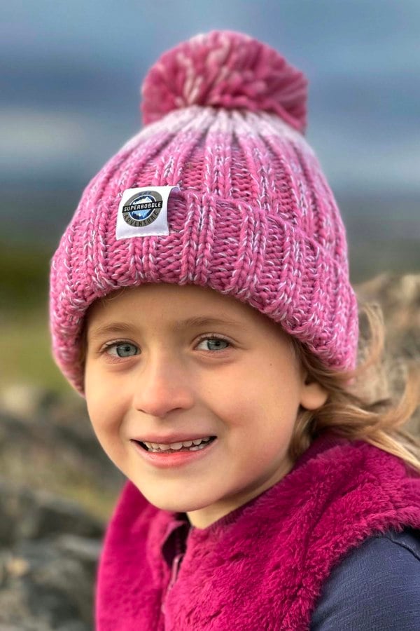 SuperBobble Kids Rose Pink Gradient Rib Knit Hat