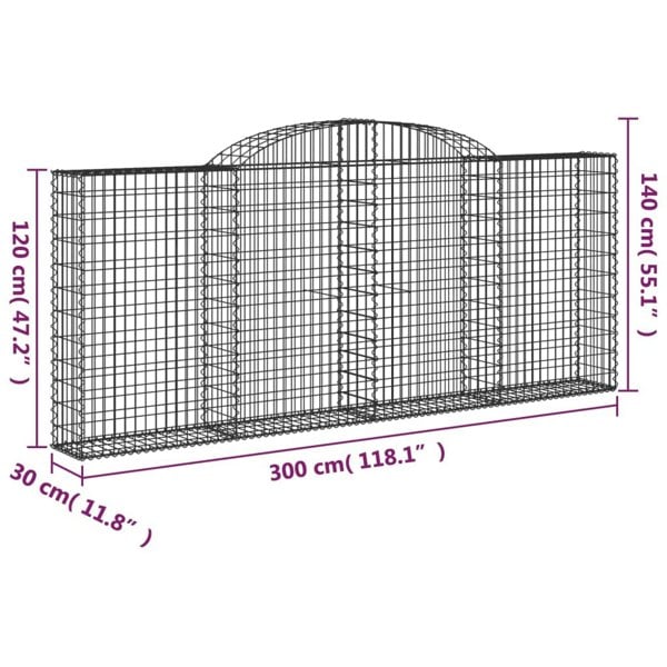 Berkfield Arched Gabion Baskets 4 pcs 300x30x120/140 cm Galvanised Iron