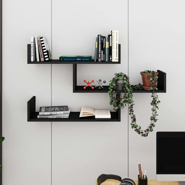 Decortie Modern Tibet Wall Mounted Shelf Floating Bookcase Display Unit 66.5x119x22cm