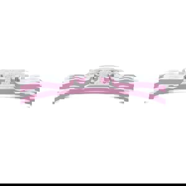 Speedo Vanquisher 3.0 women’s clear lens goggles with pink/white silicone wristband and easy adjustment nose bridges