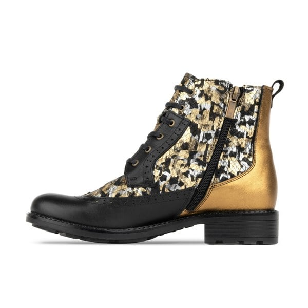 Embassy London Milliner - Black & Gold - Women's leather round toe side zipper ankle boot in gold