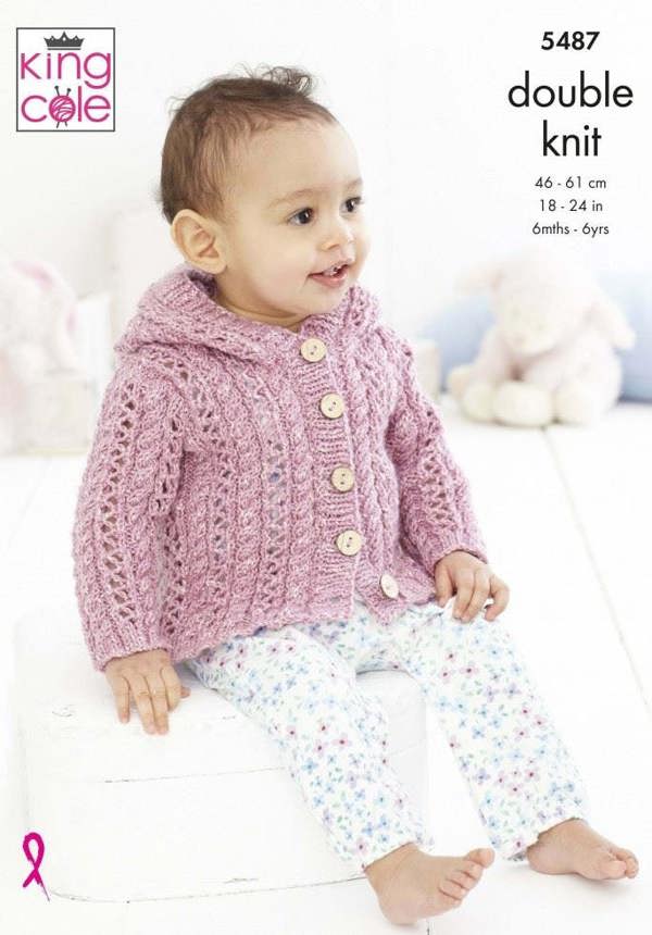King Cole Cotton Top DK Knitting Pattern 5487, Jackets, Cardigans, Hoodies for Baby, Kids, 6 Months - 6 Years
