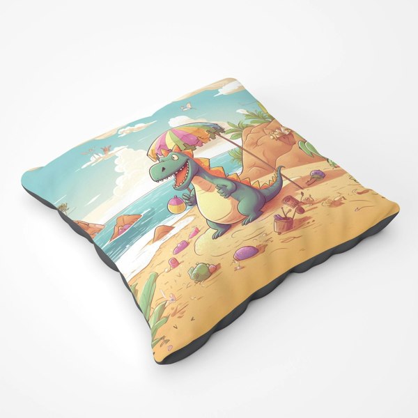 Warren Reed Dragon On A Beach Holiday Floor Cushion