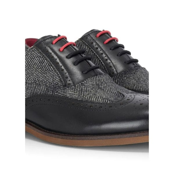 Justin Reess Albert - Men's Black Leather Tweed Detailing Brogue Shoes