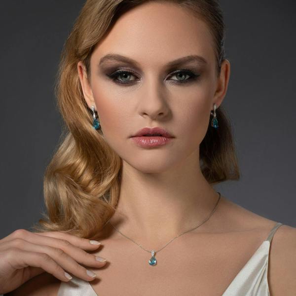 Sterling Silver Light Blue Teardrop Pendant Necklace for Women - namana.london