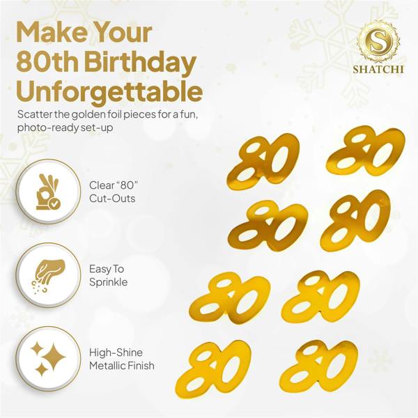 80th Birthday Gold Foil Confetti Family Pack for Table Decor and Celebration Displays image 9