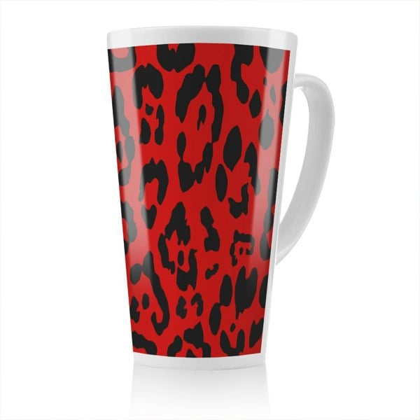 Benjamin Tate Design Red Leopard Print Latte Mug