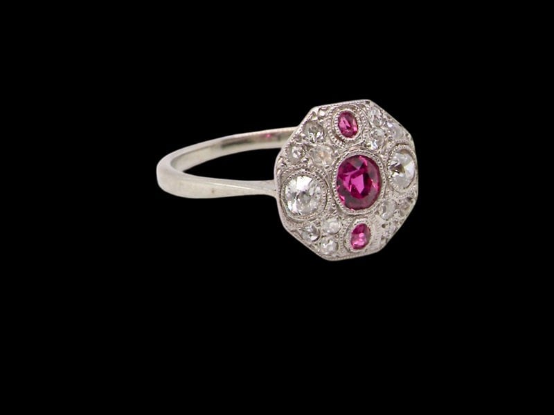 Vintage Tom A fine Art Deco Ruby and Diamond ring