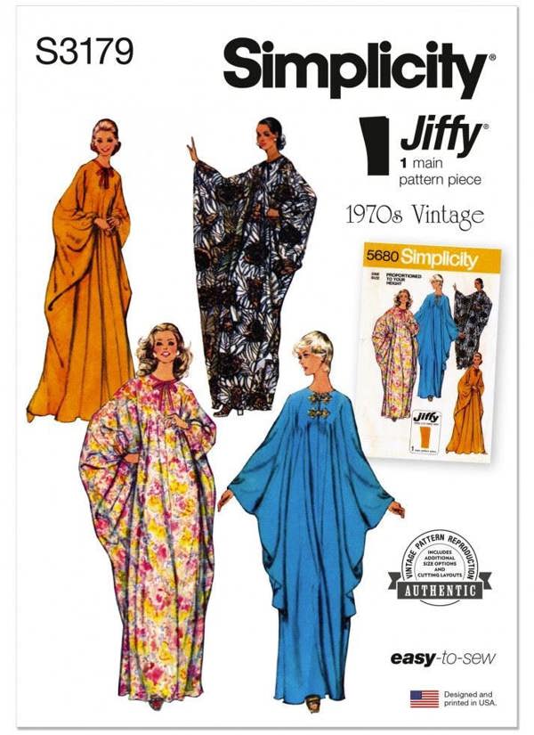 Simplicity Sewing Pattern 3179, Caftans, Dresses, Vintage Style for Women, OS (One Size) - Easy, Beginner